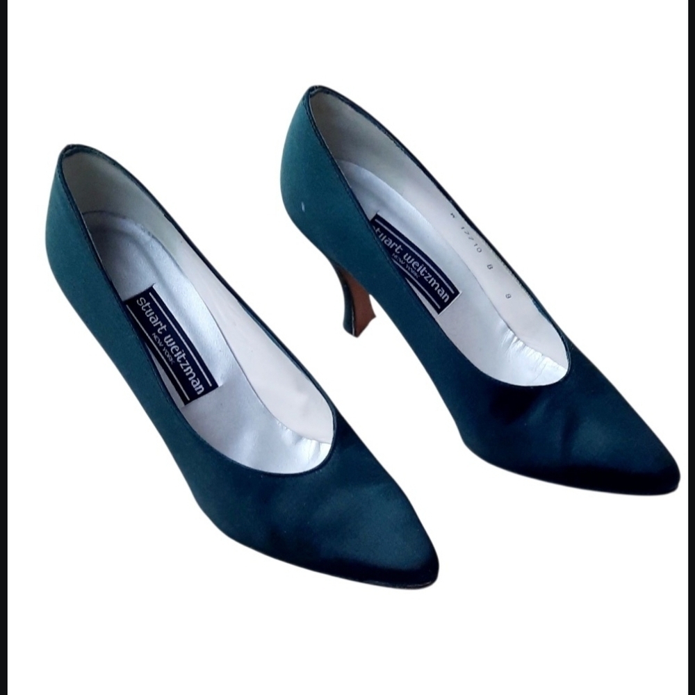 Vintage STEWART WEITZMANNew York Hunter Green Satin PumpsHeels Shoes sz 8B